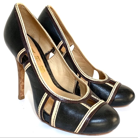 LAMB Gwen Stefani Black Leather Cap Toe High Heels - Picture 10 of 13